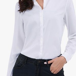 (NEW) White Long Sleeve Stretch Button Up
